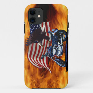 ワイルド&フリー – 愛国的なイーグル,バイクと米国国旗 iPhone 11 ケース