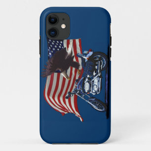 ワイルド&フリー – 愛国的なイーグル,バイクと米国国旗 iPhone 11 ケース
