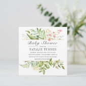 ワイルド フローラル グリーン フォリアージ ウォーターカラー ベイビー シャワー 招待状 (スタンド正面)