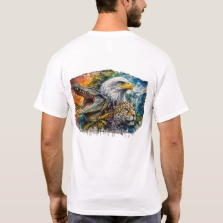 ワイルド・プレデターズ・アーティスティック・コラージュ - ワシ、ヒョウ、 Tシャツ