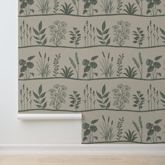 ワイルド メドウズ ミニマル ボタニカル プランツ シルエット 壁紙