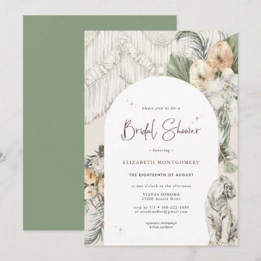 ワイルド・ラブ |ボホマクラメグリーナリーブライダルシャワー 招待状 (正面/裏面)