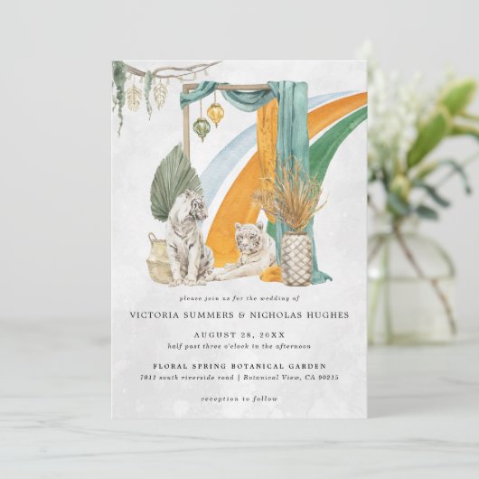 ワイルド・ラブ | Boho Macrame Tiger Greenery 結婚's 招待状 (スタンド正面)