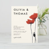 ワイルド レッド ポピー モダン ラスティック エレガント ウェディング 招待状 (スタンド正面)