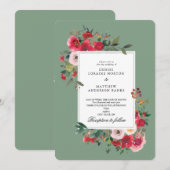 ワイルド ローズ アンド バジル グリーン 招待状 (正面/裏面)