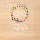ワイルド・ローズ・ウッズ エキゾチック・フラワー・ガーデン ウェディング アクリル招待状 (正面)