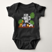 ワイルド·ワパーソナライズされたン·ブルー·サファリ1歳の誕生日 ベビーボディスーツ (正面)
