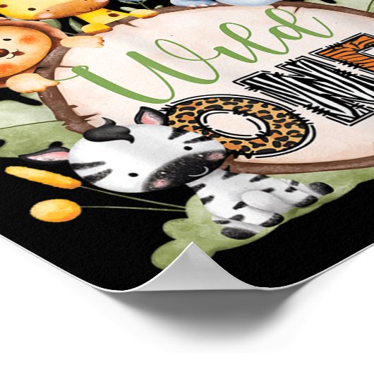 ワイルド・ワンのグランマ 1歳の誕生日 男の子 ジャングル セーフ ポスター (角)