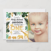 ワイルド・ワン誕生日パーティージャングル動物パーティー 招待状 (正面)