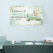 ワイルド・ワン アニマル グリーンレイ ゴールド サファリ 1歳誕生日 横断幕 (トレードショー)