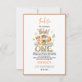 ワイルド・ワン・アニマル 1歳の誕生日パーティー – ジャングル・サファリ サンキューカード (正面)