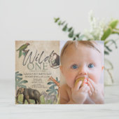 ワイルド・ワン アフリカン・サファリ 動物たちとのフォト 1歳誕生日 招待状 (スタンド正面)