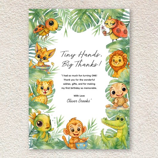 ワイルド・ワン・ウォーターカラー1歳誕生日感謝カード サンキューカード