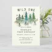 ワイルド・ワン ウォーターカラー・ウッドランド・アニマルズ 1歳の誕生日 招待状 (スタンド正面)