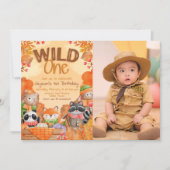 ワイルド・ワン・ウッドランドの招待状（写真付き） 招待状 (正面)