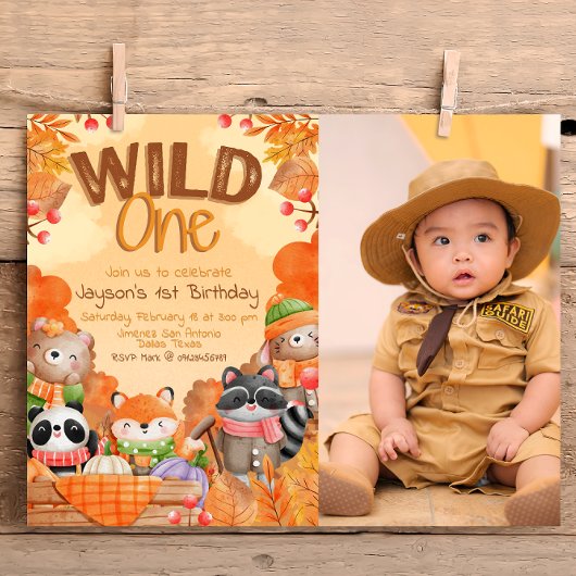 ワイルド・ワン・ウッドランドの招待状（写真付き） 招待状