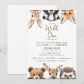 ワイルド・ワン ウッドランド・アニマル ベビーシャワー 招待状 (正面/裏面)