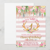 ワイルド・ワン　ウッドランド・アントラーズ　ガール　バースデー・インビテーション 招待状 (正面/裏面)