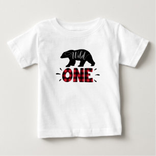 ワイルド·ワン·ウッドランド·ベア·プレイド1歳誕生日Tシャツ ベビーTシャツ