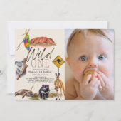 ワイルド・ワン オーストラリアの動物たち フォト 1歳の誕生日 招待状 (正面)