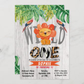 ワイルド·ワン·ガールズ·ウォーターカラー·サファリ·ライオン1歳の誕生日 招待状 (正面/裏面)