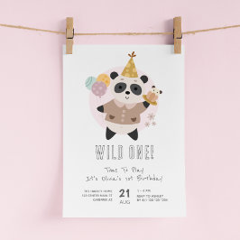 ワイルド・ワン キュートパンダベア 1歳の誕生日 招待状
