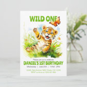ワイルド・ワン・キュート・ベイビー・タイガー・バタフライ　1歳の誕生日 招待状 (スタンド正面)