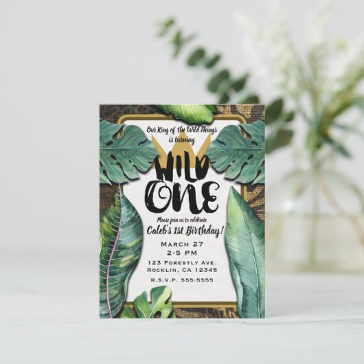 ワイルド・ワン キング・オブ・シングス クラウン 1歳の誕生日パーティー 招待状 (スタンド正面)