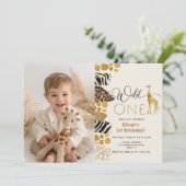 ワイルド・ワン・サファリの少年　１歳の誕生日　キリン写真 招待状 (スタンド正面)