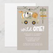 ワイルド・ワン・サファリ・アニマルズ ファーストバースデー インビテーション (正面/裏面)