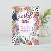 ワイルド・ワン・サファリ・アニマルズ・レインボー・チーター・誕生日 招待状 (スタンド正面)