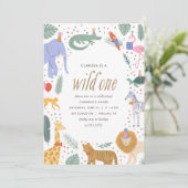 ワイルド・ワン・サファリ・アニマルズ 1歳の誕生日パーティー 招待状 (スタンド正面)
