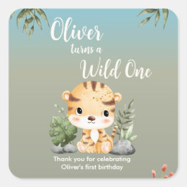 ワイルド・ワン・サファリ・アニマル かわいいトラ 1歳の誕生日 スクエアシール