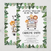 ワイルド・ワン・サファリ・アニマル・トロピカル・ジャングル・ベイビー・シャワー 招待状 (正面/裏面)