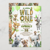 ワイルド・ワン・サファリ・アニマル・ベイビーシャワー招待状 招待状 (正面/裏面)