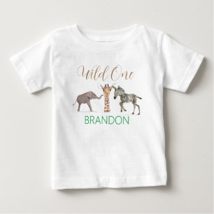 ワイルド・ワン・サファリ・アニマル 1歳の誕生日 赤ちゃん ベビーTシャツ