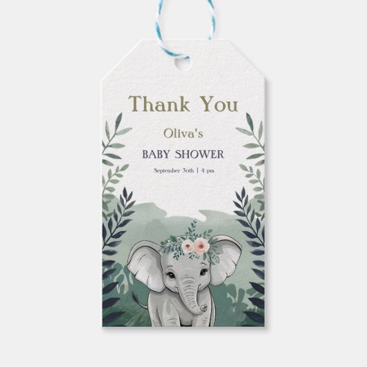 ワイルド・ワン・サファリ エレファント ベビーシャワー ギフトタグ (正面)