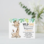 ワイルド・ワン・サファリ・キリン誕生日招待状 ポストカード (スタンド正面)