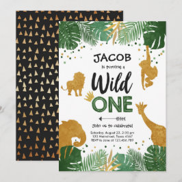 ワイルド・ワン・サファリ ゴールドボーイ 動物 バースデーパーティー 招待状
