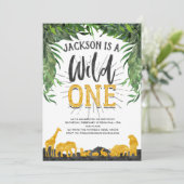 ワイルド・ワン、サファリ、ジャングル、アニマル、1歳の誕生日 招待状 (スタンド正面)