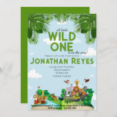 ワイルド・ワン・サファリ ジャングル ベイビー シャワーの招待状 招待状 (正面/裏面)