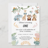 ワイルド・ワン、サファリ・パーティー・アニマルズ・バースデー 招待状 (正面)