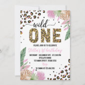 ワイルド・ワン・サファリ・ヒョウ 1歳の誕生日招待状 招待状 (正面)