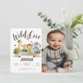ワイルド・ワン・サファリ フォト 誕生日招待状 招待状 (スタンド正面)