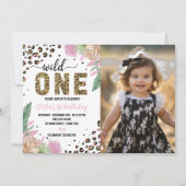 ワイルド・ワン・サファリ・レオパード 1歳の誕生日招待状 招待状 (正面)