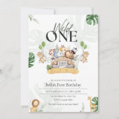 ワイルド・ワン・サファリ 動物たちのお誕生日会 子供の最初の誕生日 招待状 (正面)