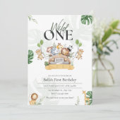 ワイルド・ワン・サファリ 動物たちのお誕生日会 子供の最初の誕生日 招待状 (スタンド正面)