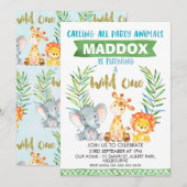 ワイルド・ワン・サファリ 1歳の誕生日パーティーへのご招待 招待状 (正面/裏面)