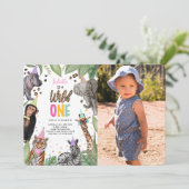 ワイルド・ワン・サファリ 1歳の誕生日写真 招待状 (スタンド正面)