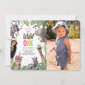 ワイルド・ワン・サファリ 1歳の誕生日写真 招待状 (正面)
